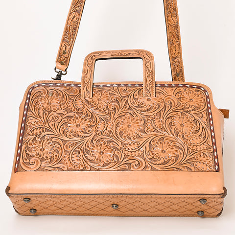 American Darling Hand-Tooled Genuine Leather Western Briefcase Bag - Floral Carved Artisan Handbag