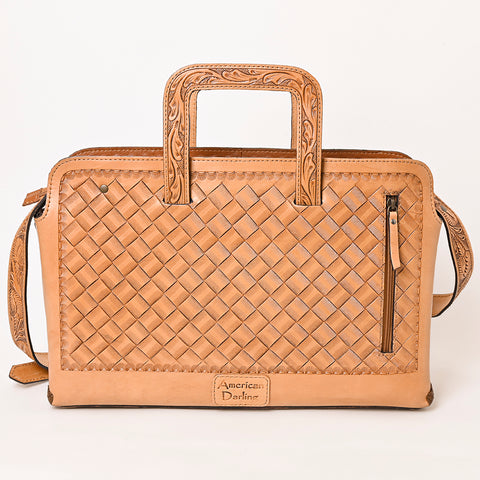 American Darling Hand-Tooled Genuine Leather Western Briefcase Bag - Floral Carved Artisan Handbag
