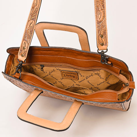 American Darling Hand-Tooled Genuine Leather Western Briefcase Bag - Floral Carved Artisan Handbag