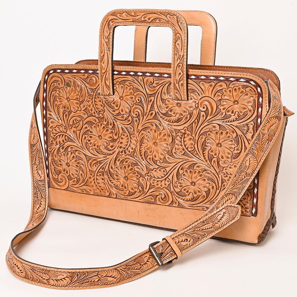 ADBG1259 Hand-Tooled Leather Briefcase - Western Floral Business Bag by American Darling