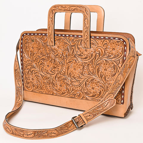 American Darling Hand-Tooled Genuine Leather Western Briefcase Bag - Floral Carved Artisan Handbag