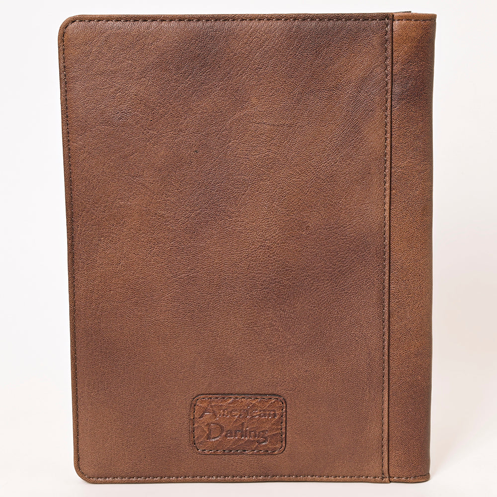 ADBG1266 Hand-Tooled Leather Portfolio with Conchos - Western Floral Binder