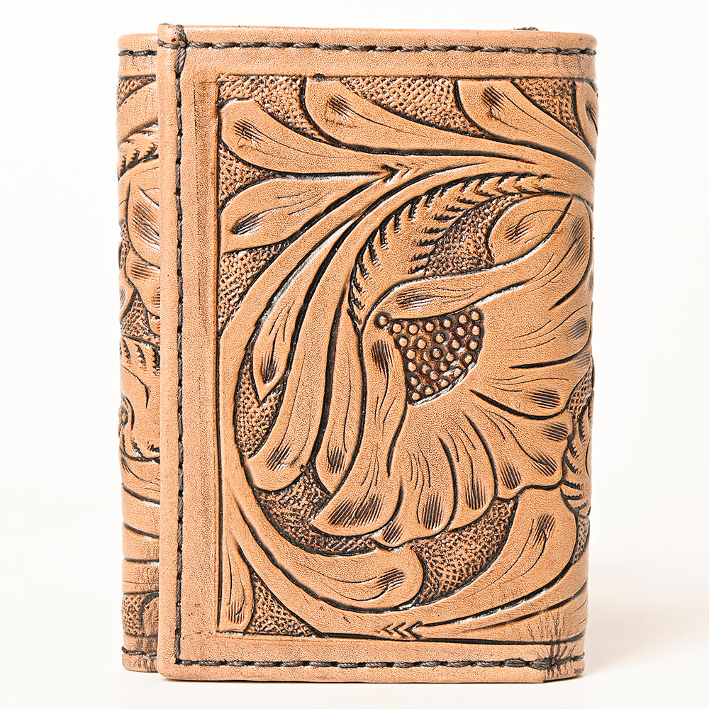 ADBG1268 Hand-Tooled Leather Card Wallet - Western Floral Minimalist Bifold