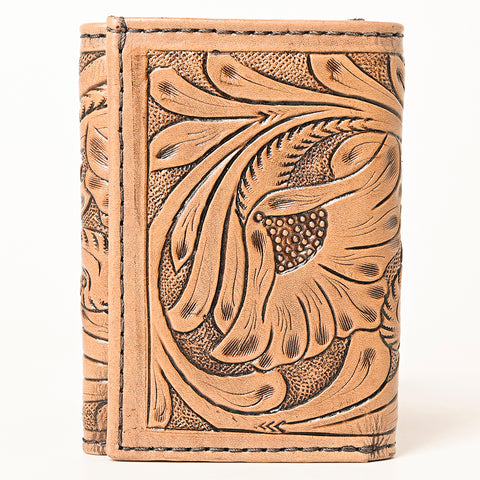 American Darling Hand-Tooled Genuine Leather Western Trifold Wallet - Floral Carved Artisan Wallet
