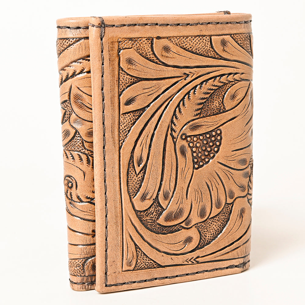 ADBG1268 Hand-Tooled Leather Card Wallet - Western Floral Minimalist Bifold