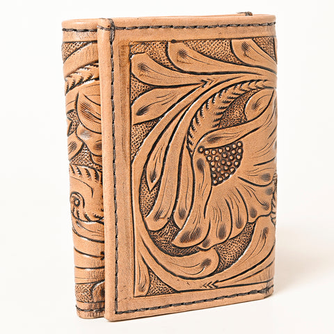 American Darling Hand-Tooled Genuine Leather Western Trifold Wallet - Floral Carved Artisan Wallet