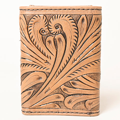 American Darling Hand-Tooled Genuine Leather Western Trifold Wallet - Floral Carved Artisan Wallet