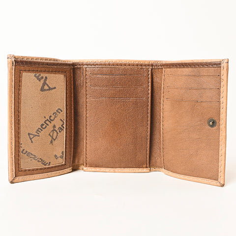American Darling Hand-Tooled Genuine Leather Western Trifold Wallet - Floral Carved Artisan Wallet