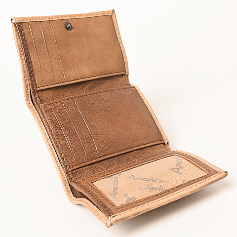 American Darling Hand-Tooled Genuine Leather Western Trifold Wallet - Floral Carved Artisan Wallet