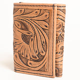 ADBG1268 Hand-Tooled Leather Card Wallet - Western Floral Minimalist Bifold