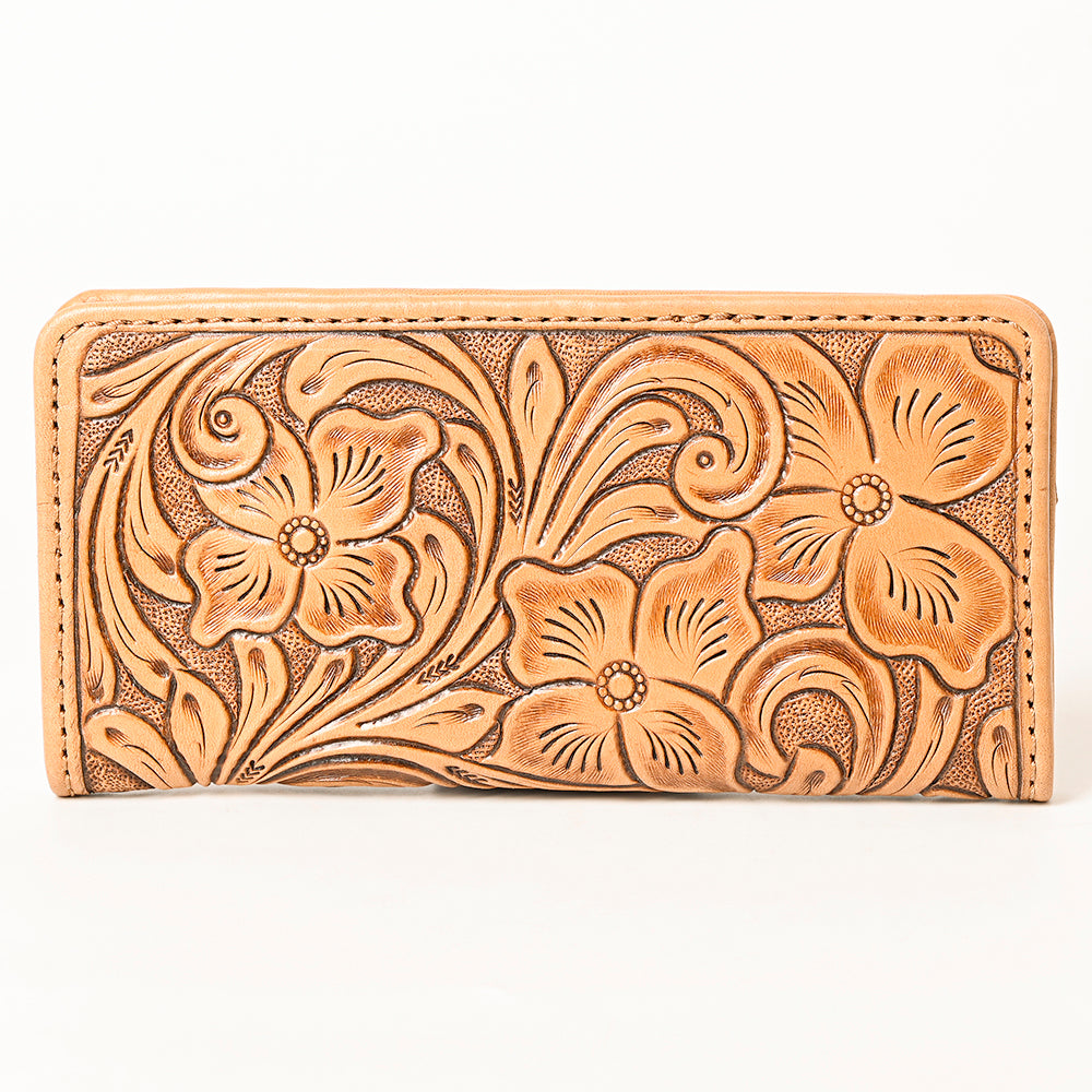 ADBG1269 Hand-Tooled Leather Long Wallet - Western Floral Rodeo Style