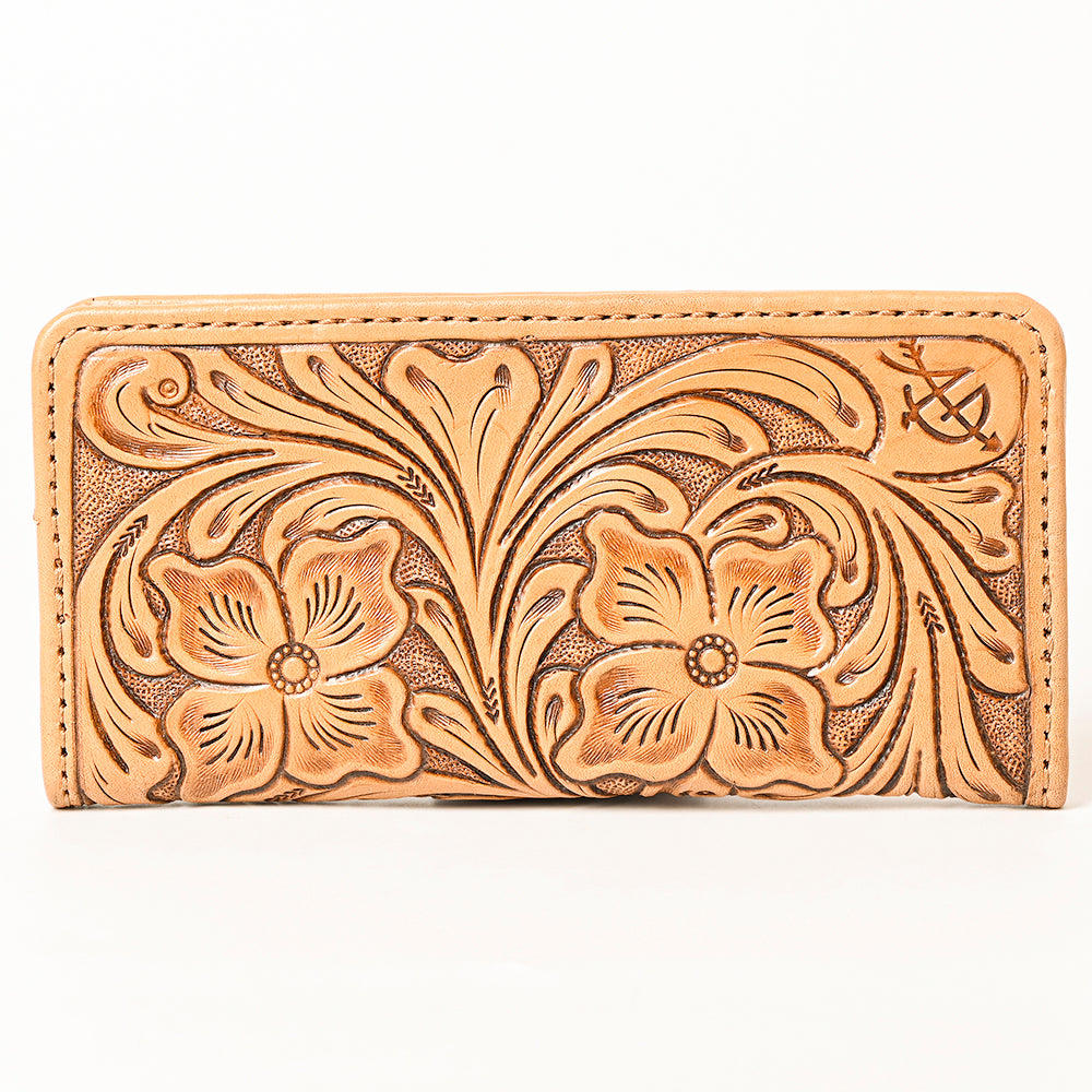 ADBG1269 Hand-Tooled Leather Long Wallet - Western Floral Rodeo Style