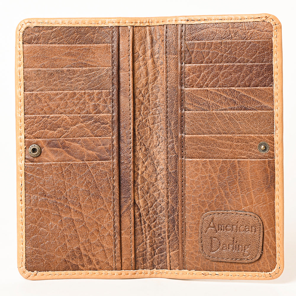 ADBG1269 Hand-Tooled Leather Long Wallet - Western Floral Rodeo Style