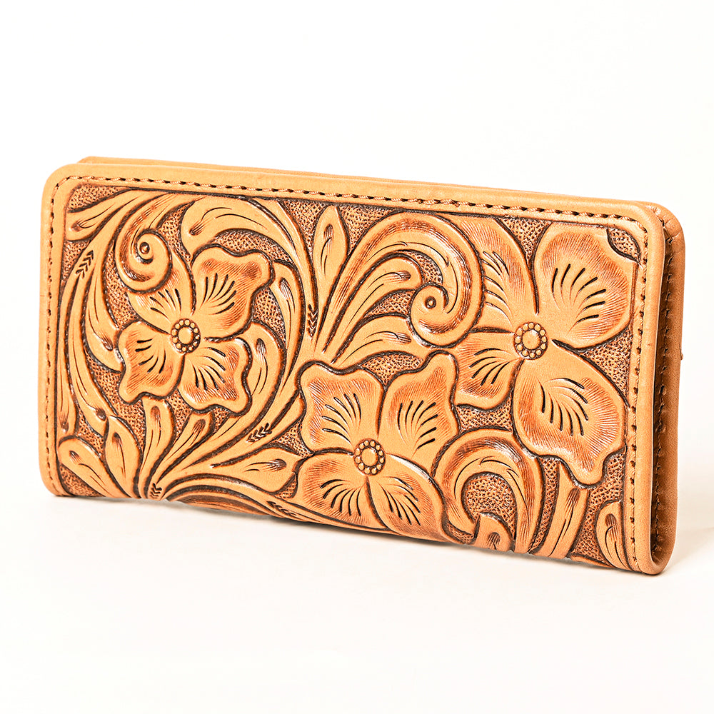 ADBG1269 Hand-Tooled Leather Long Wallet - Western Floral Rodeo Style