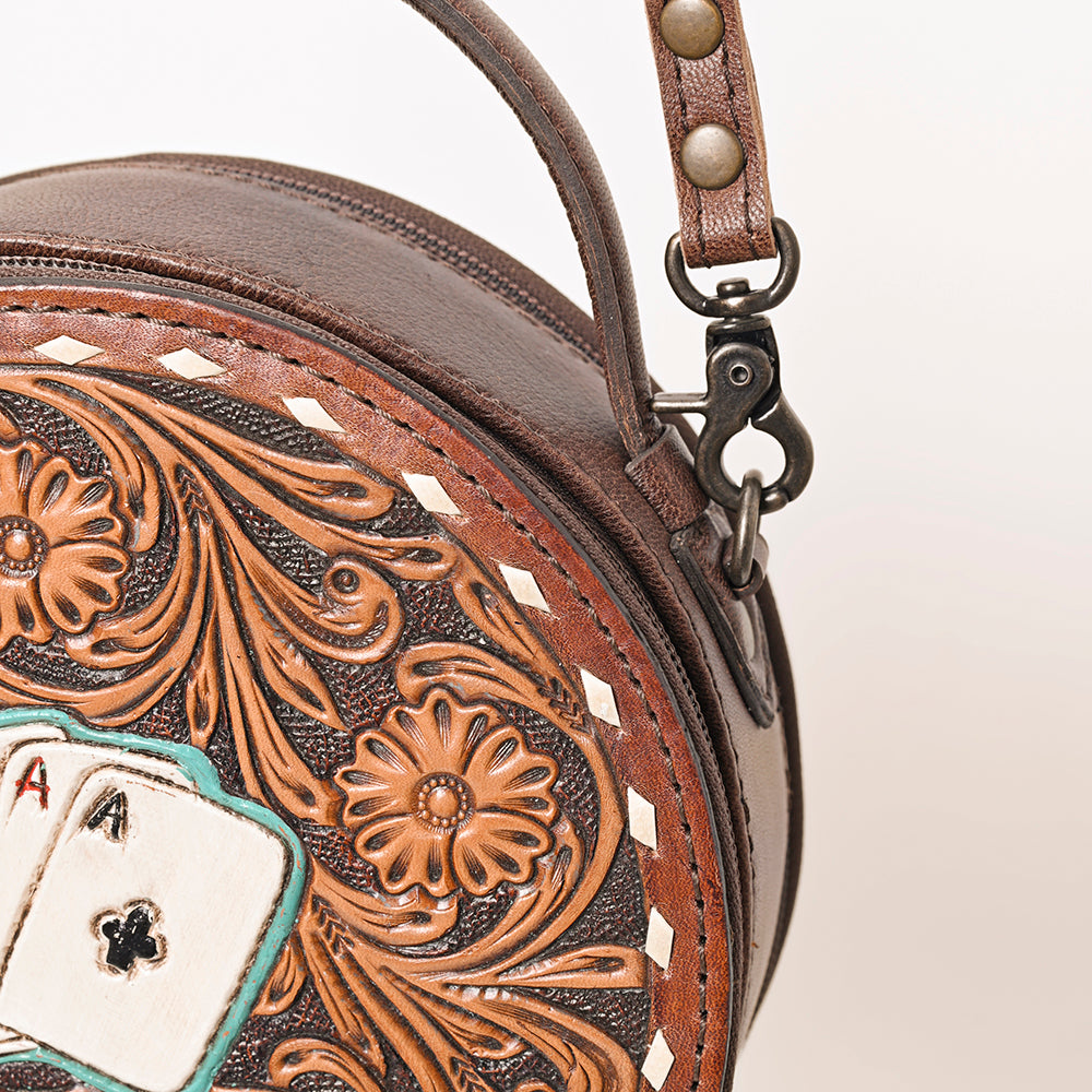 American Darling Tooled Leather Canteen Bag | Playing Card Western Purse