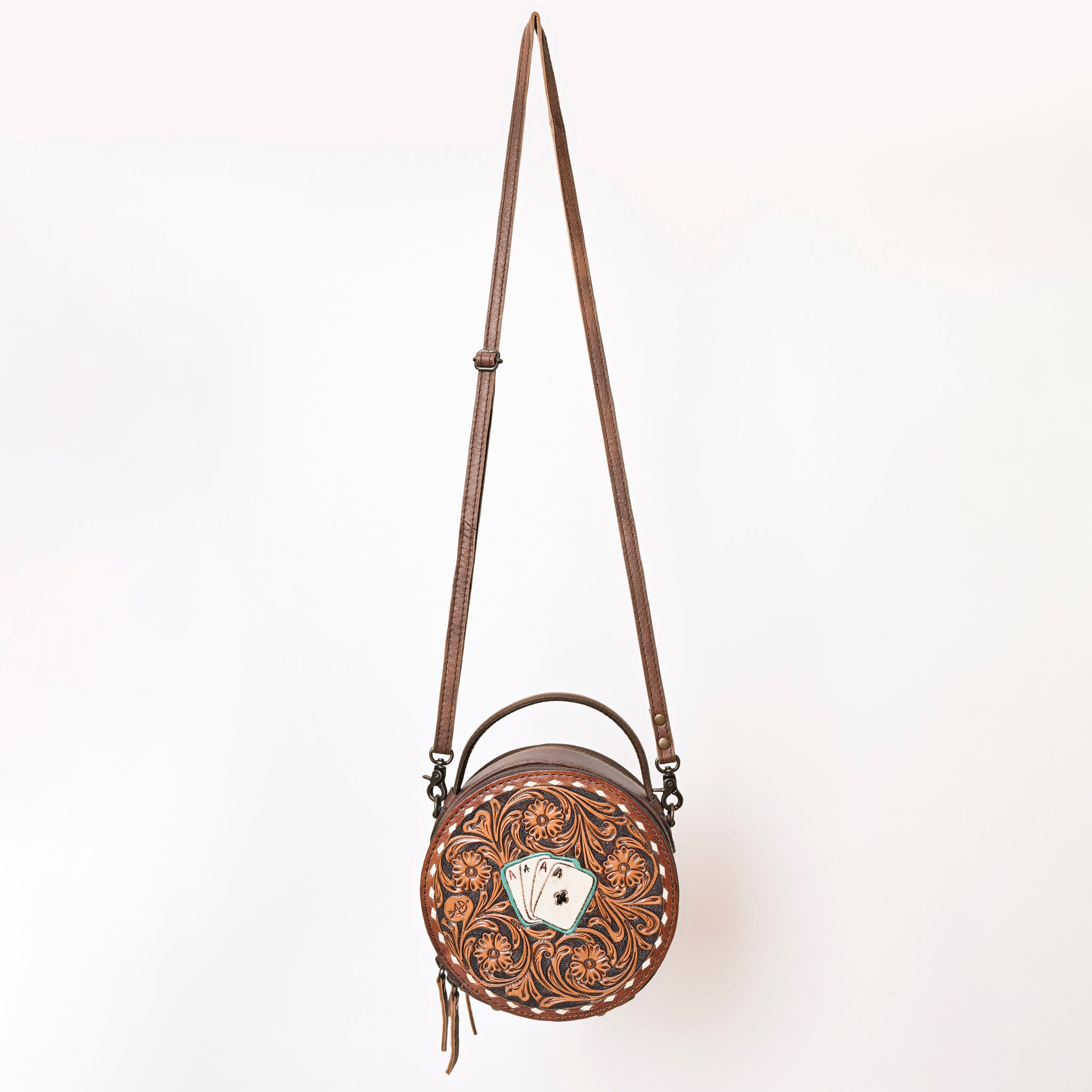 American Darling Tooled Leather Canteen Bag | Playing Card Western Purse