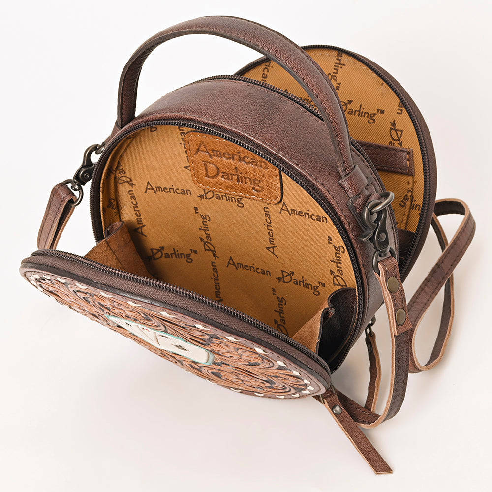 American Darling Tooled Leather Canteen Bag | Playing Card Western Purse