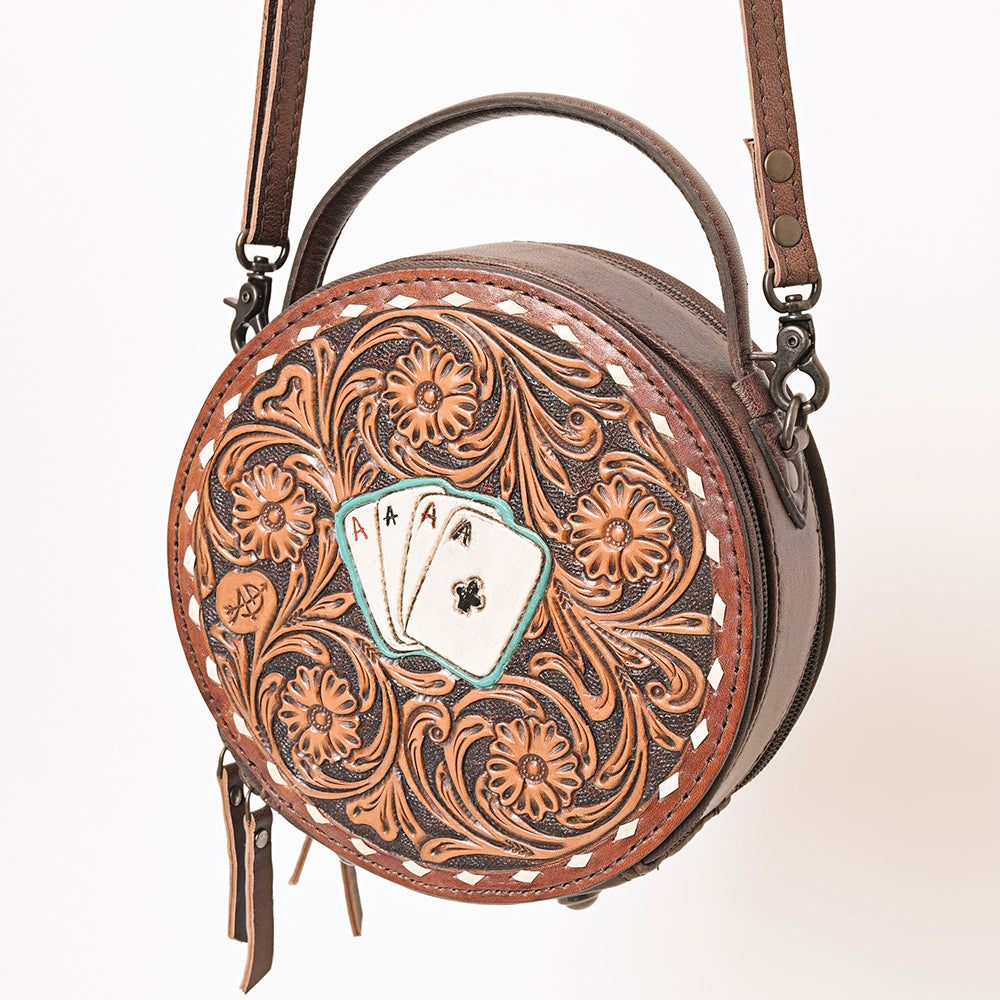 American Darling Tooled Leather Canteen Bag | Playing Card Western Purse