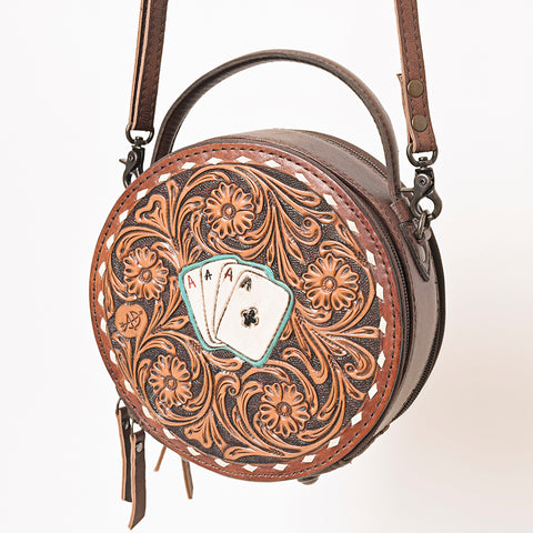 American Darling Tooled Leather Canteen Bag -Playing Card Western Purse