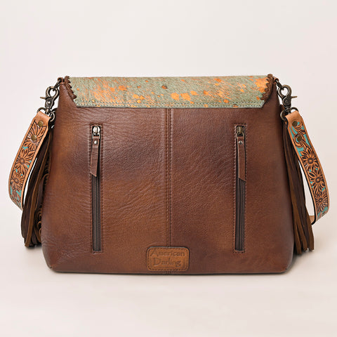 American Darling Cowhide Fringe Crossbody -Tooled Leather Bag