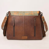 ADBG1273 Copper Acid Wash Hair-On Hide Fringe Flap Bag with Tooled Strap