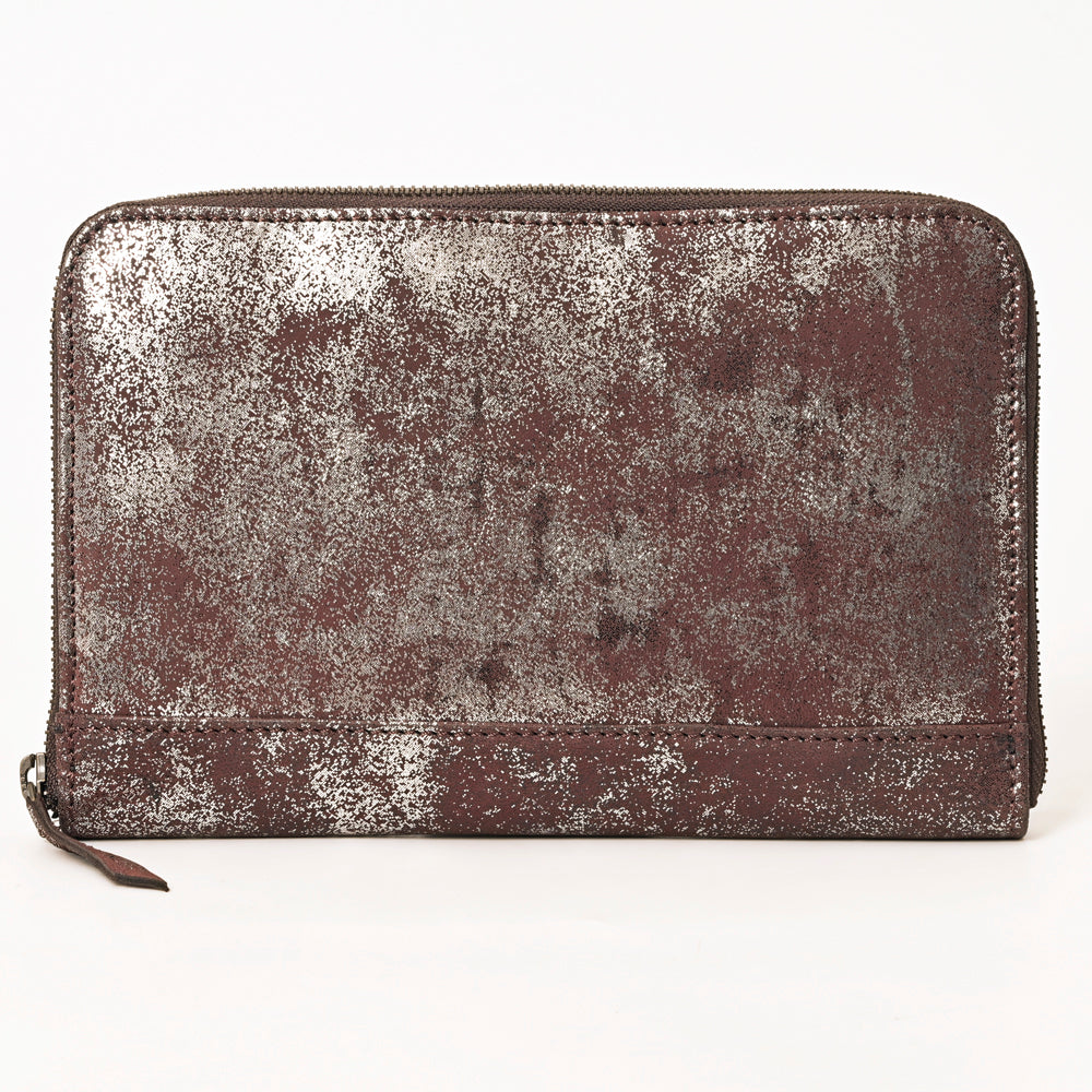 ADBGZ775 Distressed Metallic Leather Zip-Around Wallet - Western Cowhide Look