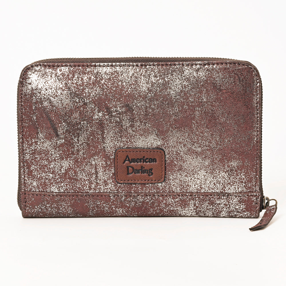 ADBGZ775 Distressed Metallic Leather Zip-Around Wallet - Western Cowhide Look