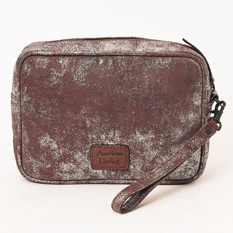 ADBGZ777 Western Metallic Leather Wristlet Jewelry Case - Silver-Foiled Distressed Finish