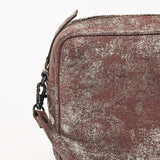 ADBGZ777 Western Metallic Leather Wristlet Jewelry Case - Silver-Foiled Distressed Finish