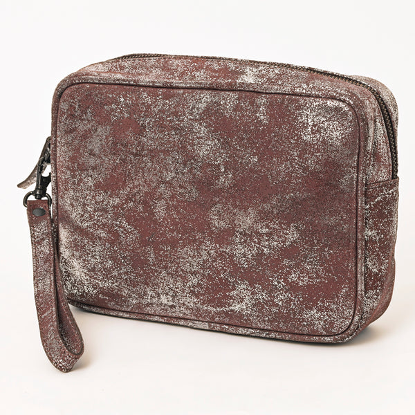 ADBGZ777 Western Metallic Leather Wristlet Jewelry Case - Silver-Foiled Distressed Finish