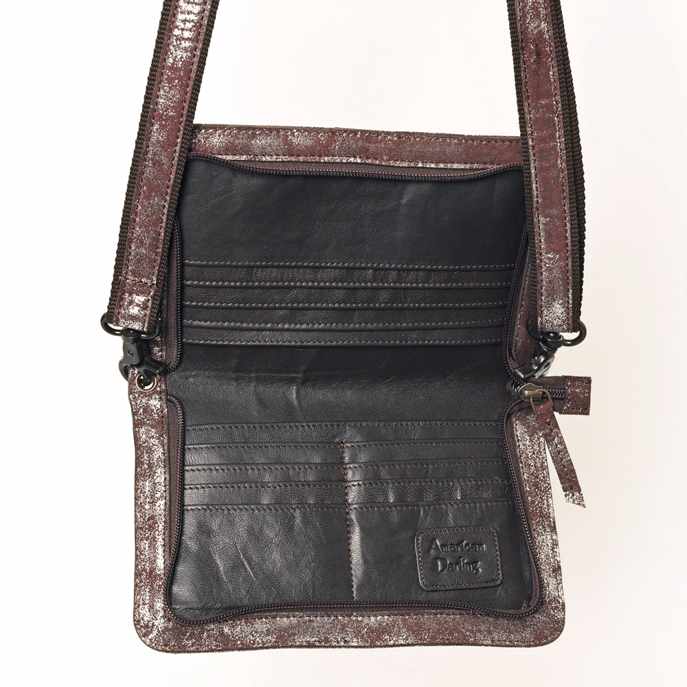 ADBGZ778 Western Distressed Metallic Leather Crossbody - Silver-Foiled Sling Bag