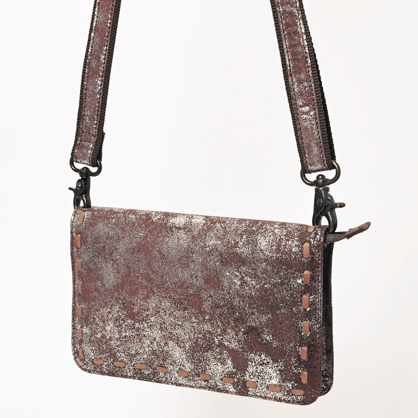 ADBGZ778 Western Distressed Metallic Leather Crossbody - Silver-Foiled Sling Bag