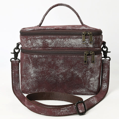 ADBGZ779 Distressed Silver Metallic Leather Jewelry Case - Convertible Crossbody & Top-Handle