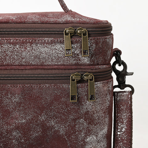 ADBGZ779 Distressed Silver Metallic Leather Jewelry Case - Convertible Crossbody & Top-Handle