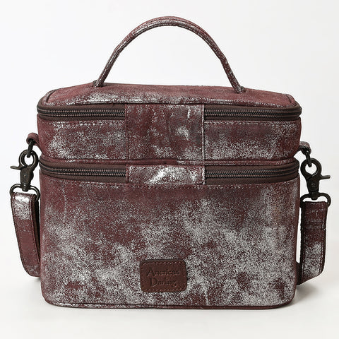 ADBGZ779 Distressed Silver Metallic Leather Jewelry Case - Convertible Crossbody & Top-Handle