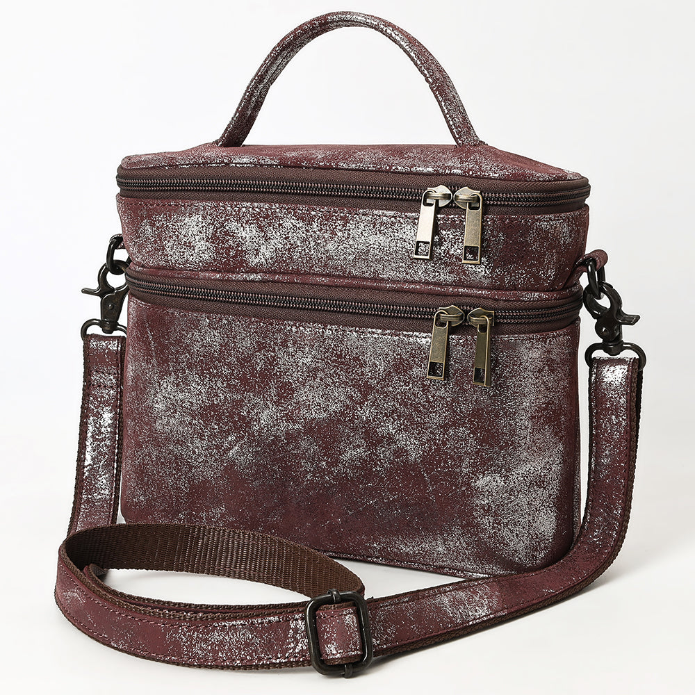 ADBGZ779 Distressed Silver Metallic Leather Jewelry Case - Convertible Crossbody & Top-Handle