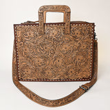 ADBG1276 Briefcase Genuine Western Leather- Floral Hand Tooled Women Bag