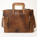ADBG1276 Briefcase Genuine Western Leather- Floral Hand Tooled Women Bag