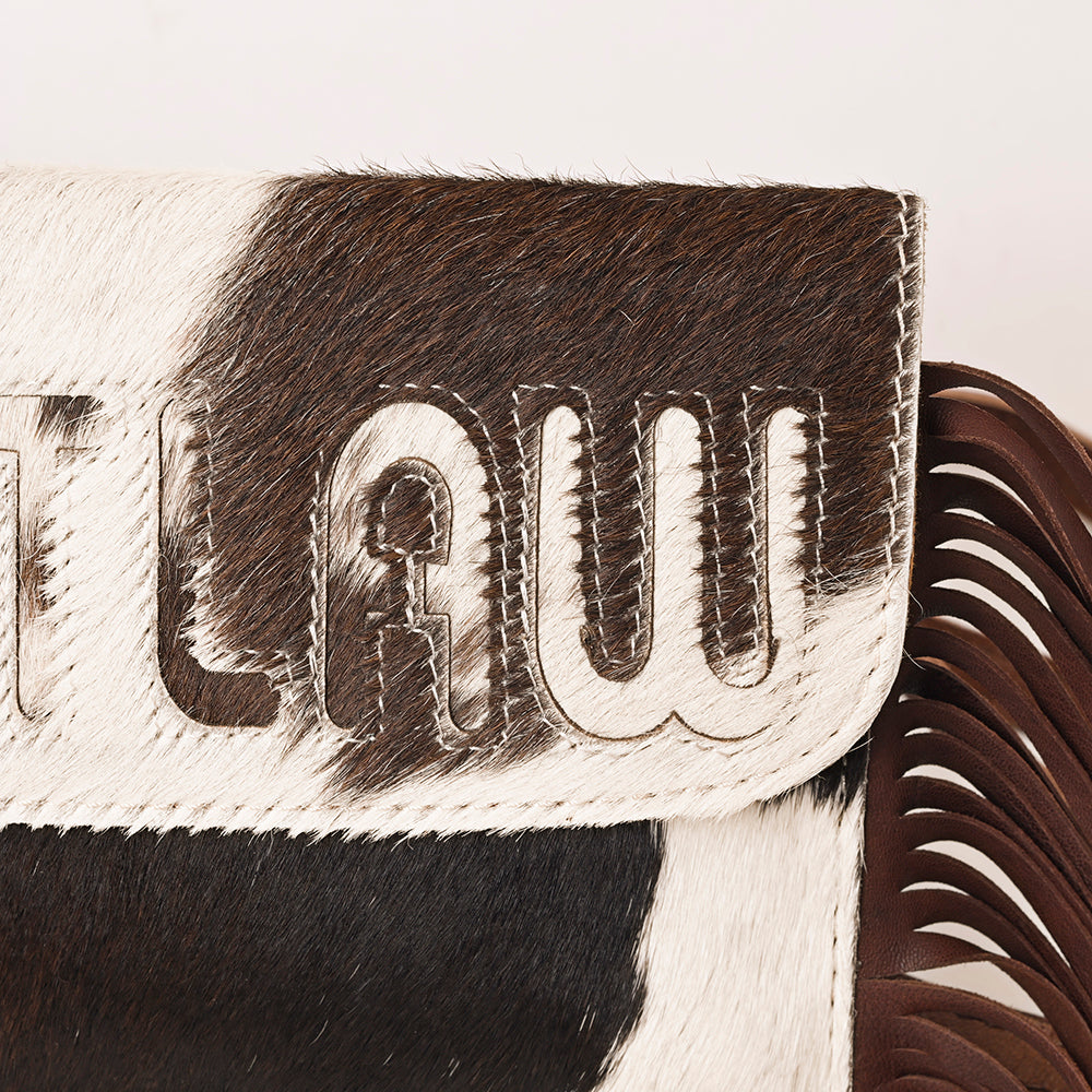 ADBG1283 Cowhide Crossbody Bag with Brown Fringe and Leather Strap