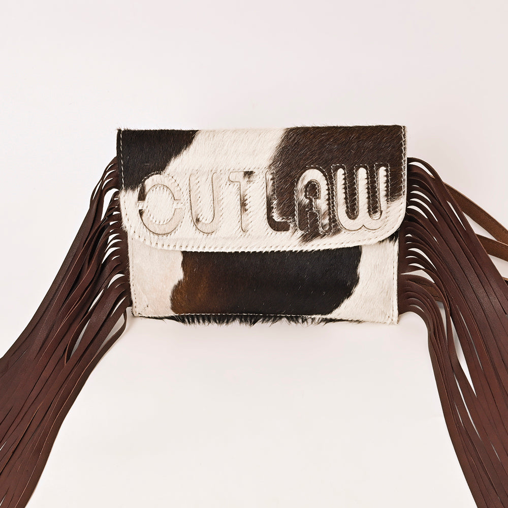 ADBG1283 Cowhide Crossbody Bag with Brown Fringe and Leather Strap