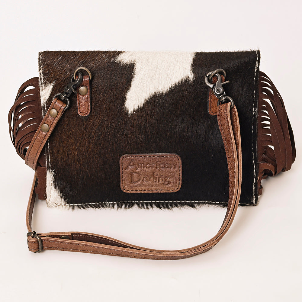 ADBG1283 Cowhide Crossbody Bag with Brown Fringe and Leather Strap