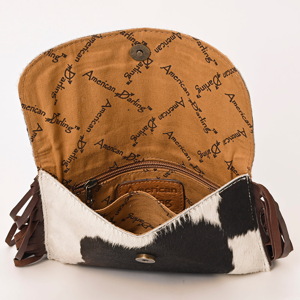 ADBG1283 Cowhide Crossbody Bag with Brown Fringe and Leather Strap