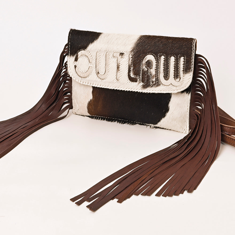 ADBG1283 Cowhide Crossbody Bag with Brown Fringe and Leather Strap