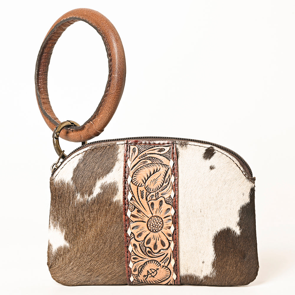 American Darling Hair-on Cowhide Hand-Tooled Clutch Bag | O-Ring Western Wristlet