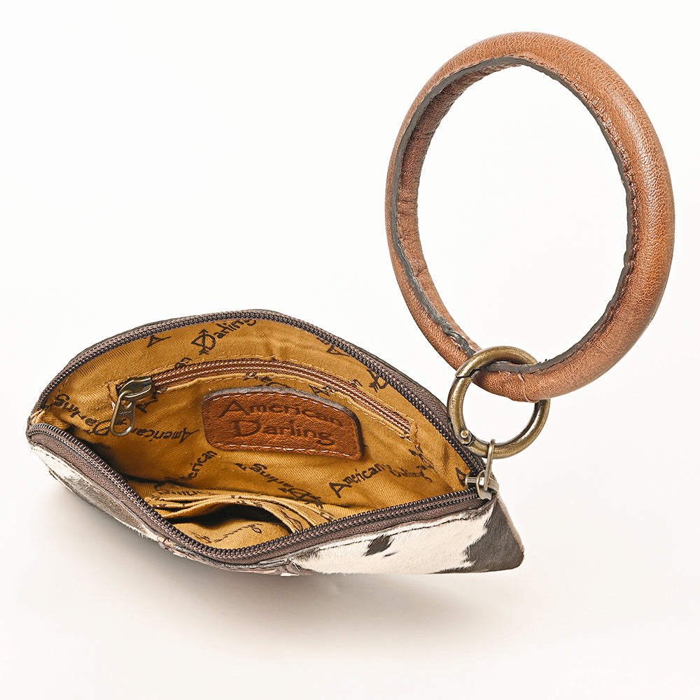 American Darling Hair-on Cowhide Hand-Tooled Clutch Bag | O-Ring Western Wristlet