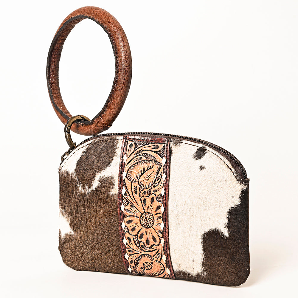 American Darling Hair-on Cowhide Hand-Tooled Clutch Bag | O-Ring Western Wristlet