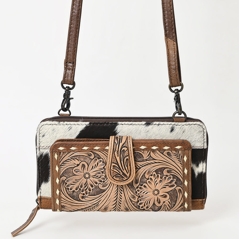 ADBG1288 Hand-Tooled Western Leather Crossbody Wallet - Genuine Cowhide Bag by American Darling