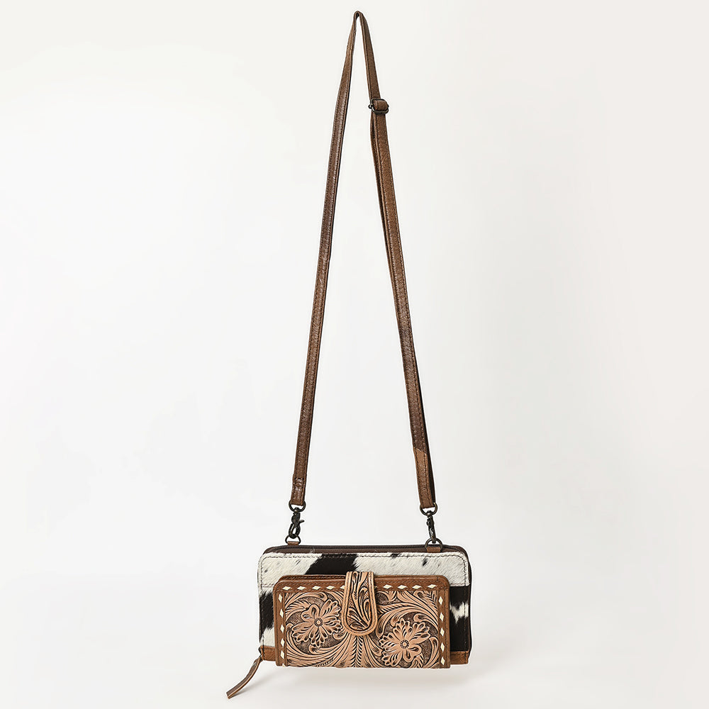 ADBG1288 Hand-Tooled Western Leather Crossbody Wallet - Genuine Cowhide Bag by American Darling