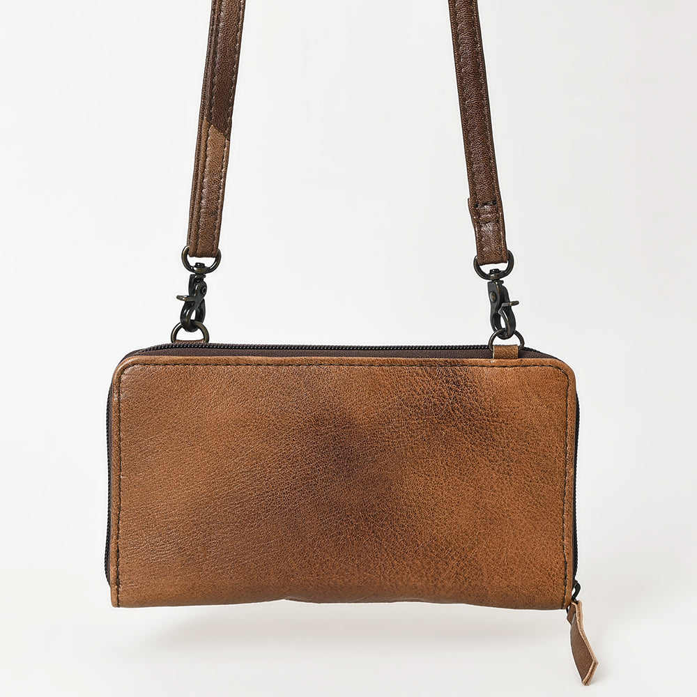 ADBG1288 Hand-Tooled Western Leather Crossbody Wallet - Genuine Cowhide Bag by American Darling