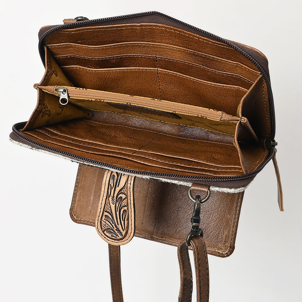 ADBG1288 Hand-Tooled Western Leather Crossbody Wallet - Genuine Cowhide Bag by American Darling